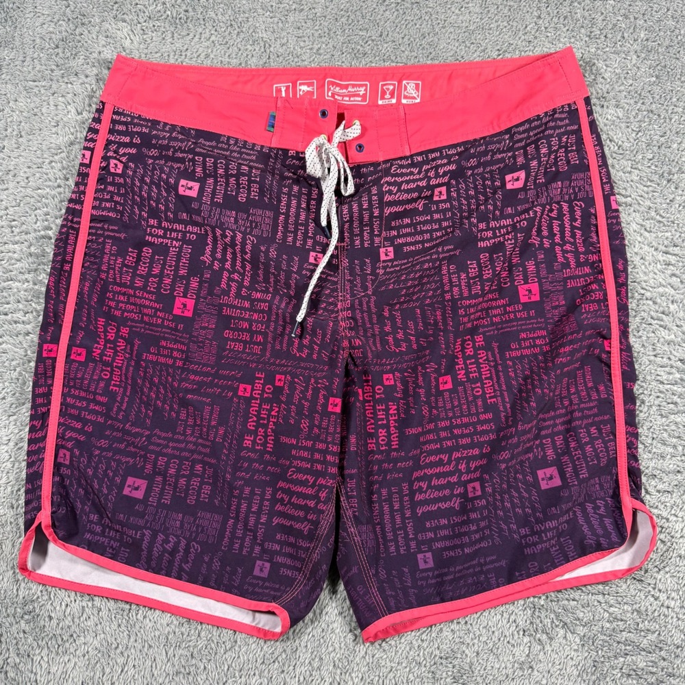 William‎ Murray Board Shorts Mens 36 Purple Pink All Over Print Script Golf Swim
